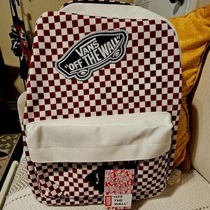 Vans Burgundy and White Checkered Backpack